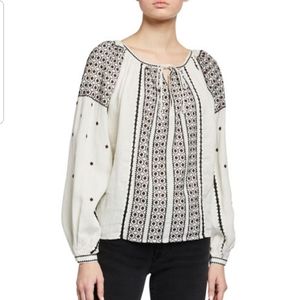 NWT FRAME Brand Anita Embroidered White Linen Top